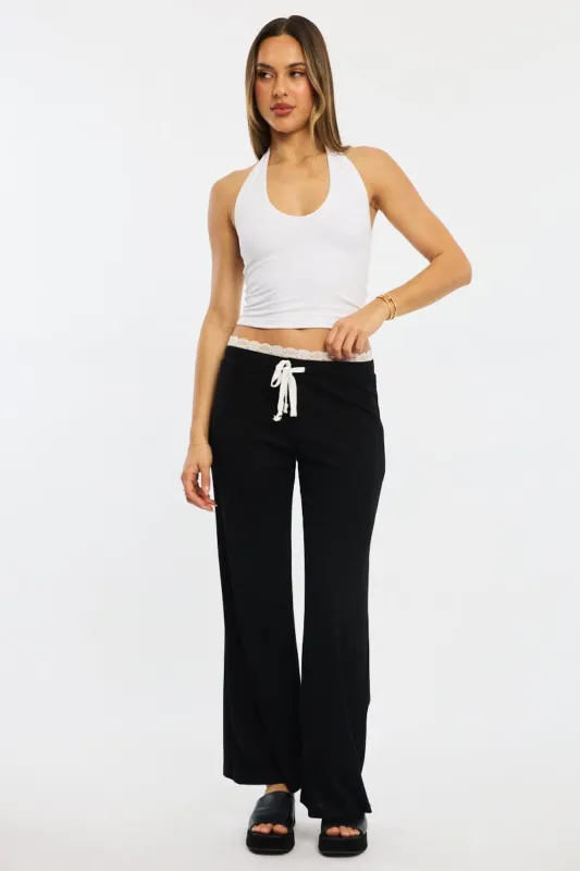 Black Wide Leg Pants Lace Trim sold by Ally Fashion