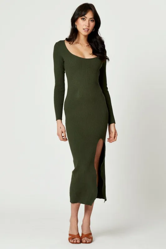 Green High Split Knit Maxi Dress sold by Ally Fashion