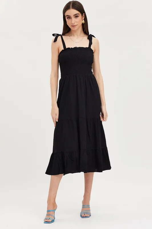 Black Maxi Dress Sleeveless Tie Shoulder Square Neck sold by Ally Fashion