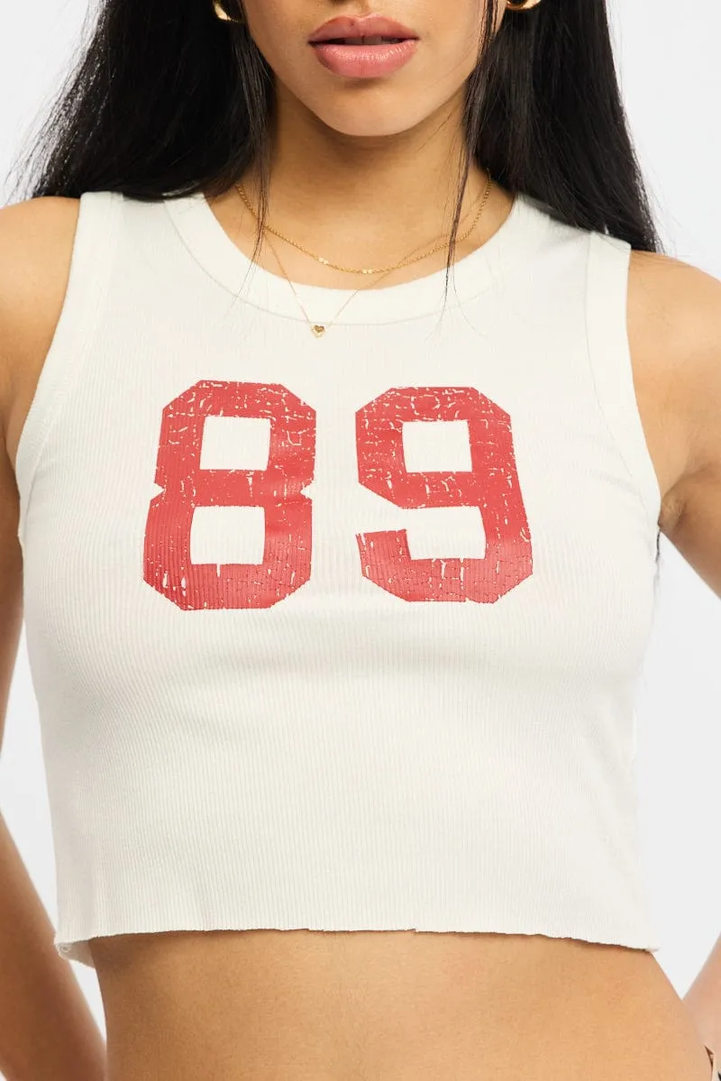 White Graphic Tank Sleeveless sold by Ally Fashion product image thumbnail 5