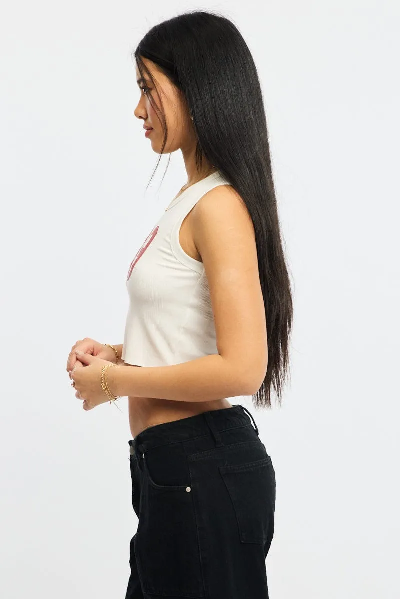 White Graphic Tank Sleeveless sold by Ally Fashion product image thumbnail 3