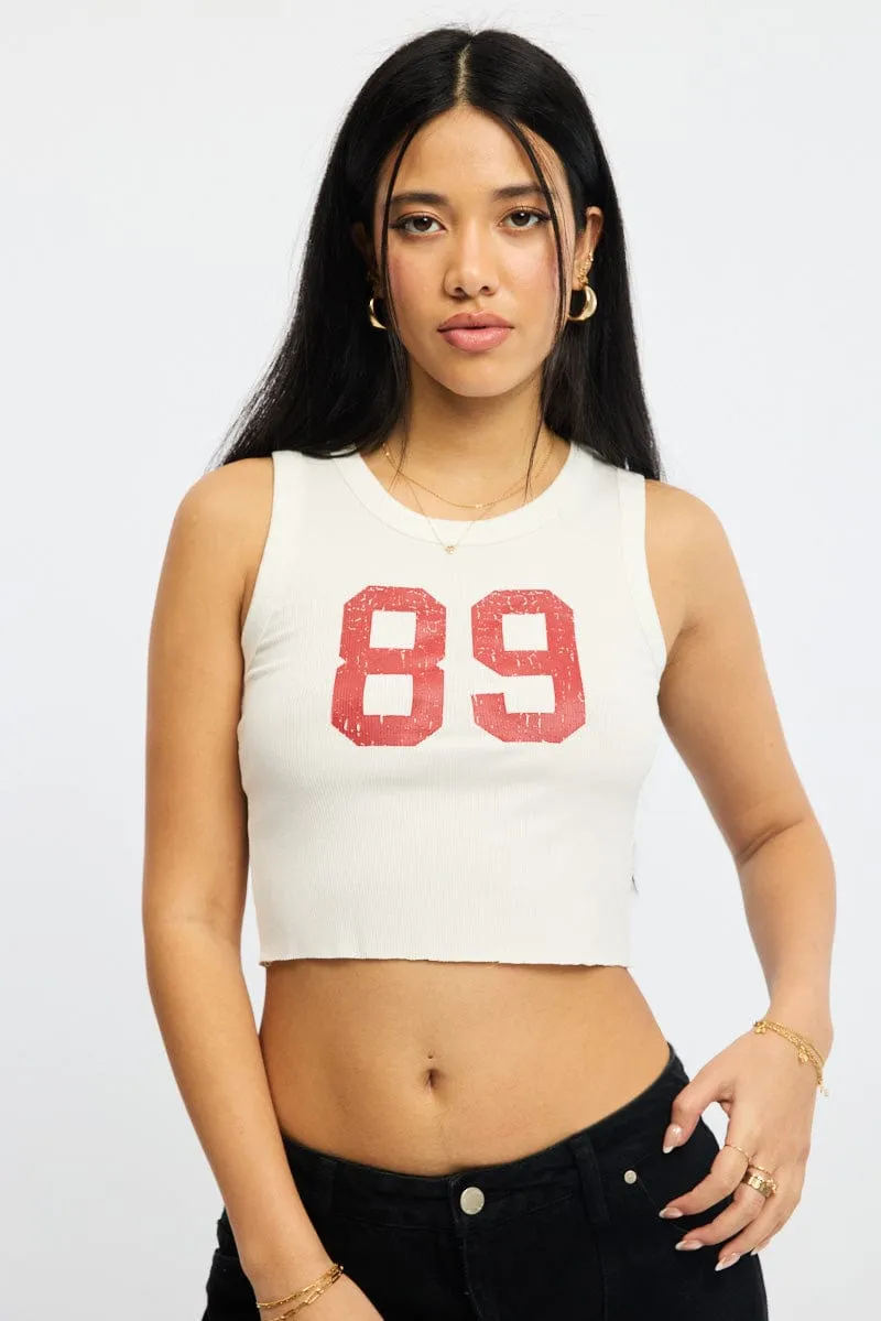 White Graphic Tank Sleeveless sold by Ally Fashion