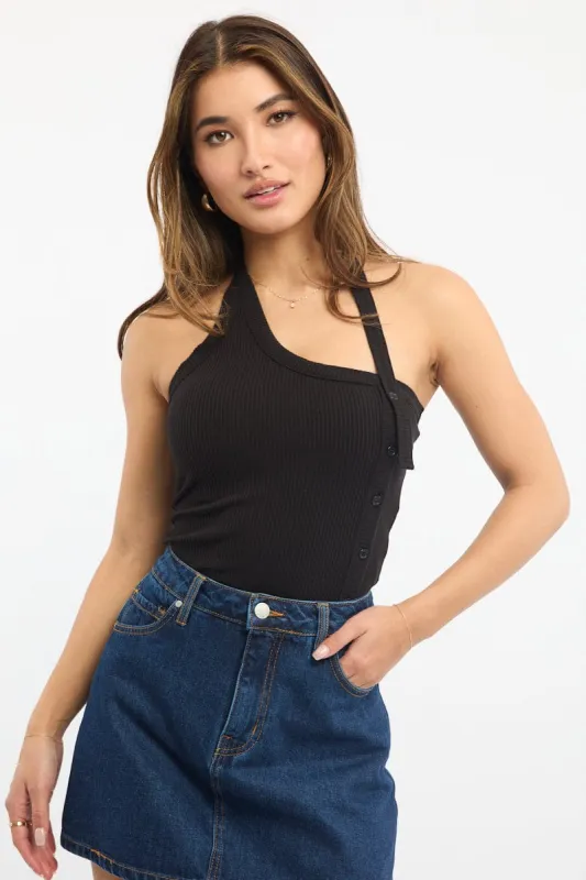 Black Halter Neck Top Rib sold by Ally Fashion