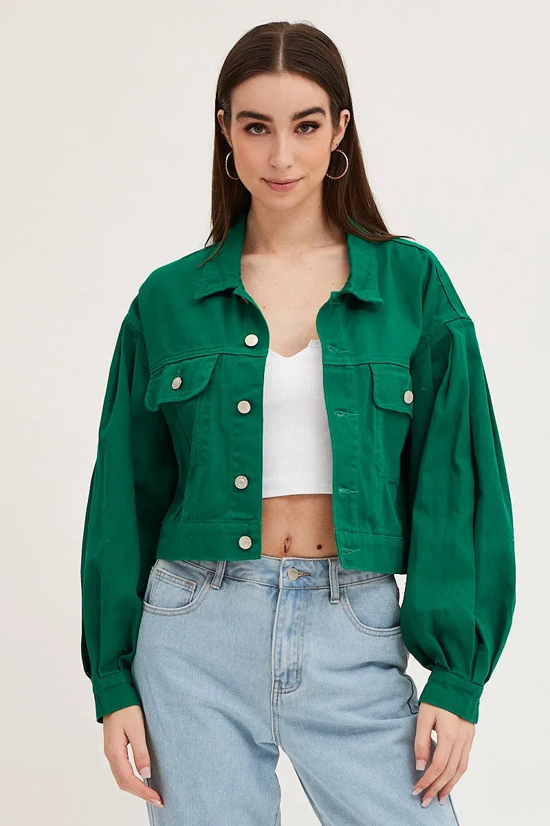 Green Long Sleeve Cropped Denim Jacket sold by Ally Fashion product image thumbnail 3