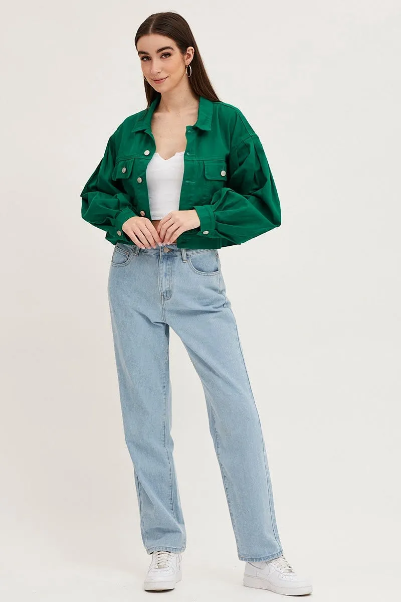 Green Long Sleeve Cropped Denim Jacket sold by Ally Fashion product image thumbnail 2