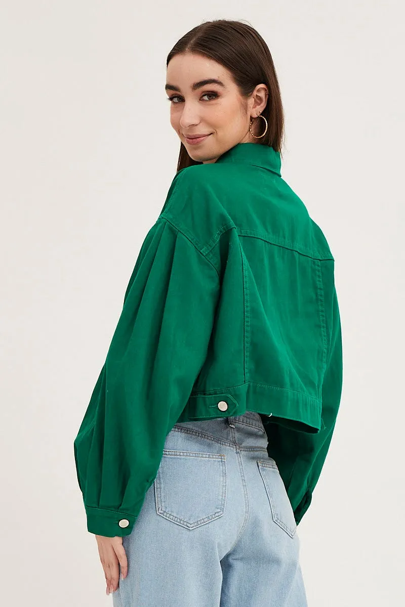 Green Long Sleeve Cropped Denim Jacket sold by Ally Fashion product image thumbnail 5