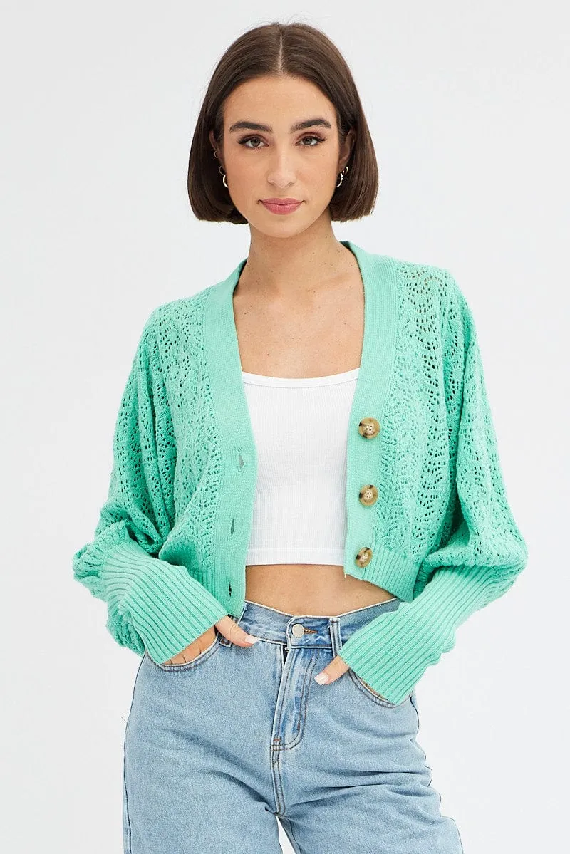 Green Knit Cardigan Long Sleeve Crop sold by Ally Fashion product image thumbnail 3