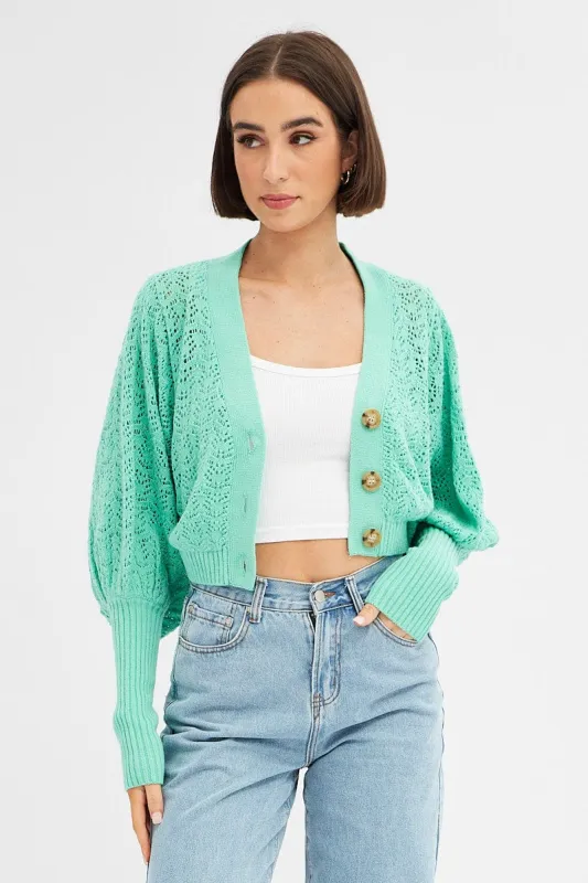 Green Knit Cardigan Long Sleeve Crop sold by Ally Fashion