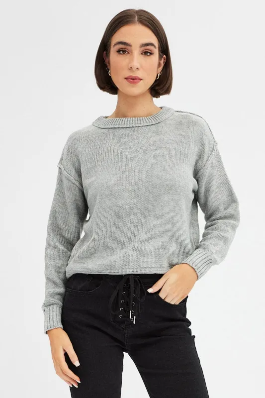 Grey Knit Top Long Sleeve Round Neck sold by Ally Fashion