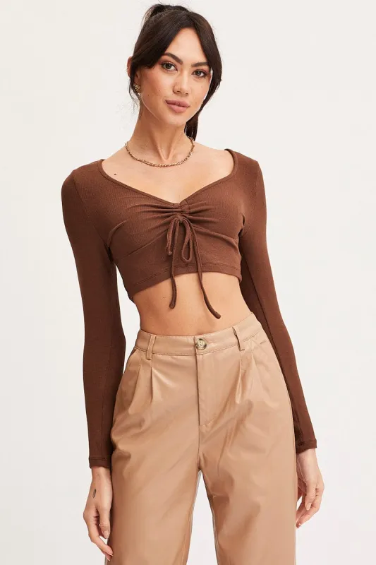 Brown T Shirt Long Sleeve Drawstring sold by Ally Fashion