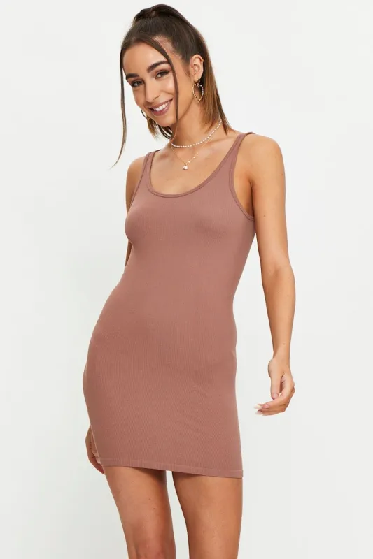 Beige Seamless Basic Dress sold by Ally Fashion
