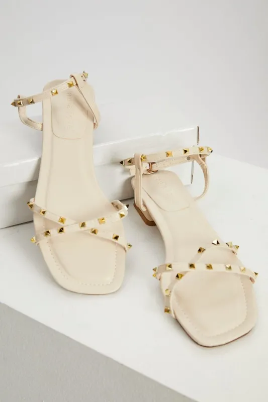 White Stud Detail Ankle Strap Sandals sold by Ally Fashion
