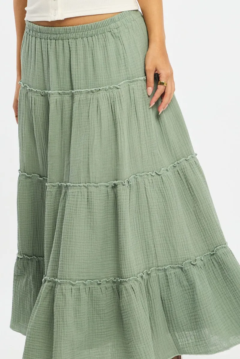 Green Midi Skirt Tiered High Rise Lined sold by Ally Fashion product image thumbnail 5