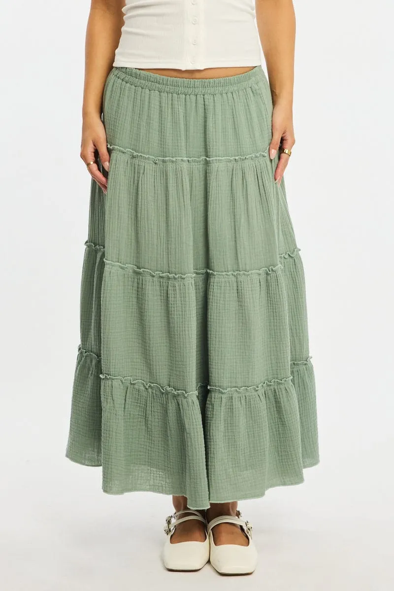Green Midi Skirt Tiered High Rise Lined sold by Ally Fashion product image thumbnail 2