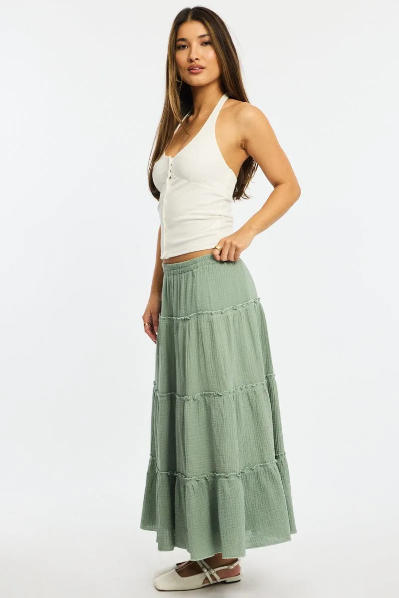 Green Midi Skirt Tiered High Rise Lined sold by Ally Fashion product image thumbnail 3