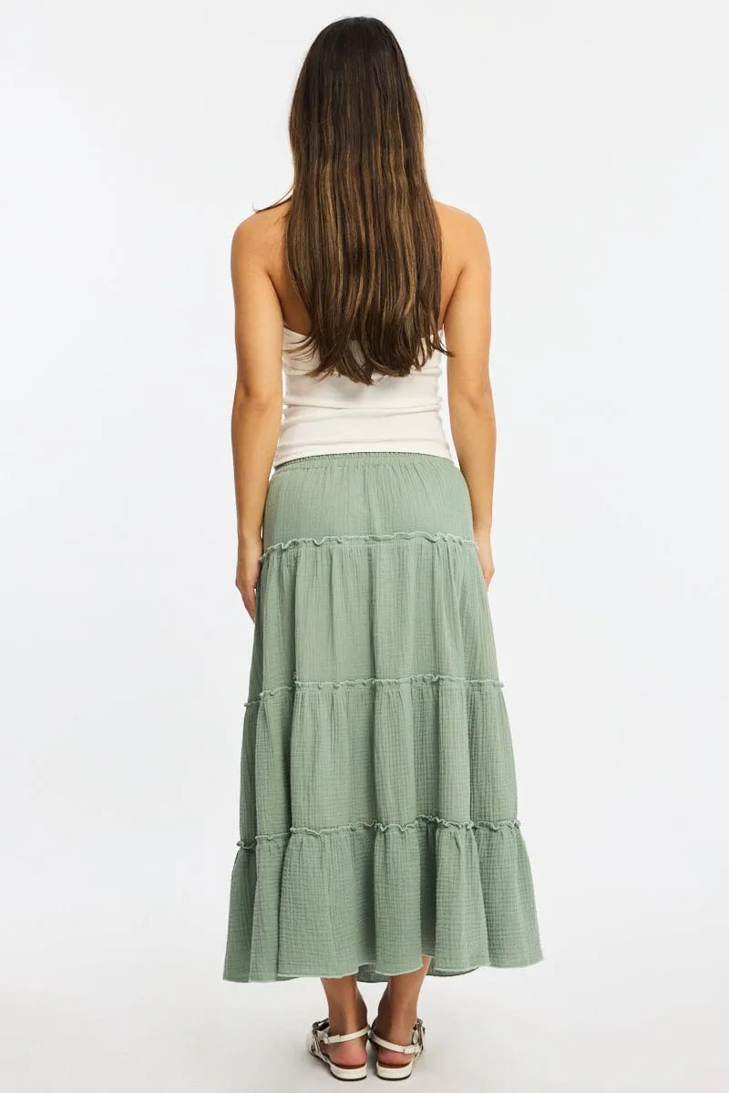 Green Midi Skirt Tiered High Rise Lined sold by Ally Fashion product image thumbnail 4