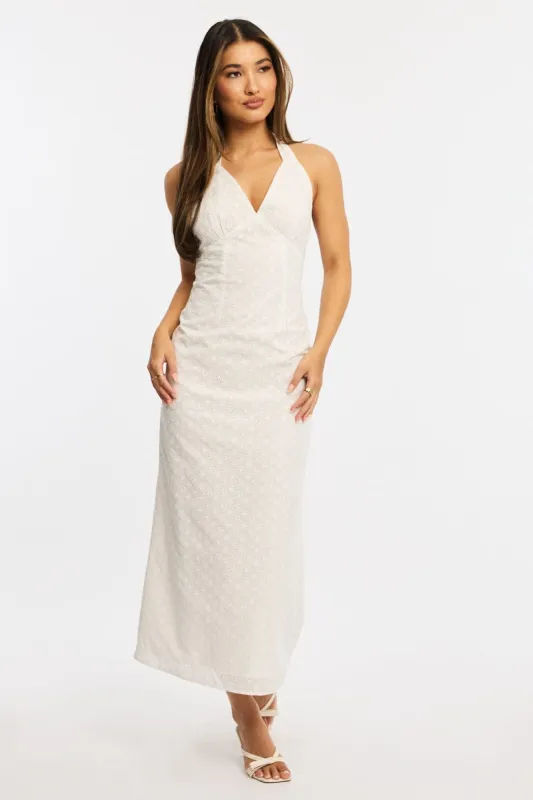 White Halter Neck Dress Eyelet Fabric sold by Ally Fashion