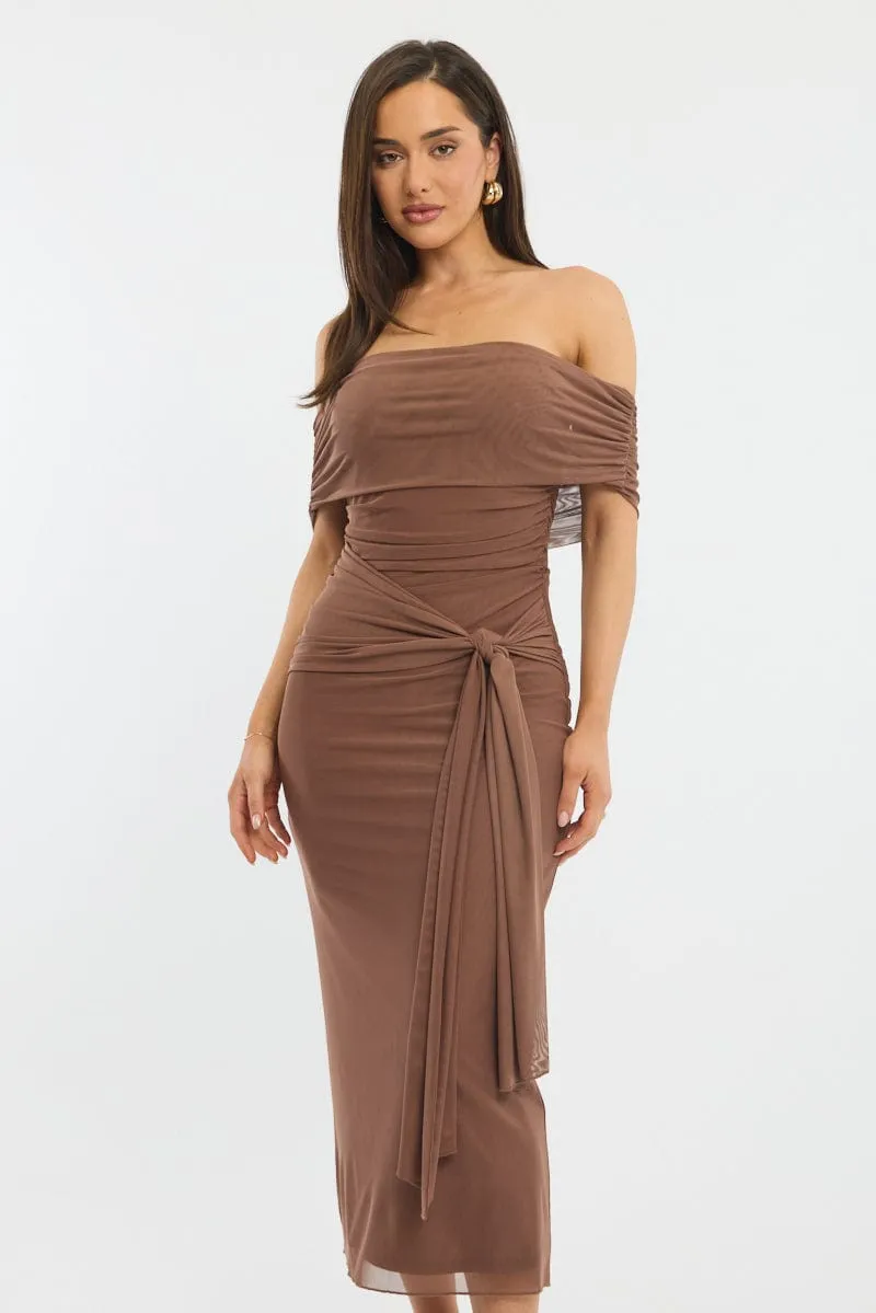 Brown Bodycon Dress Off Shoulder Mesh sold by Ally Fashion product image thumbnail 2