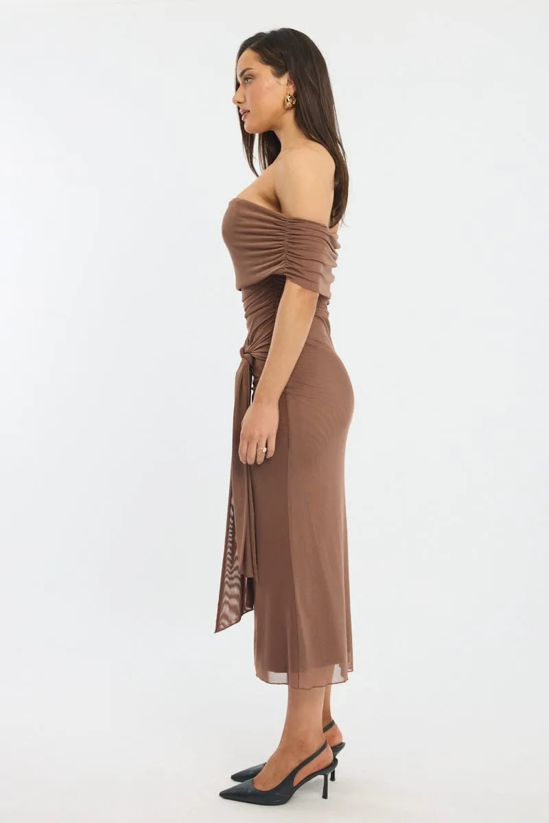 Brown Bodycon Dress Off Shoulder Mesh sold by Ally Fashion product image thumbnail 3