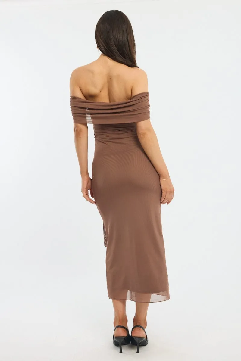 Brown Bodycon Dress Off Shoulder Mesh sold by Ally Fashion product image thumbnail 4