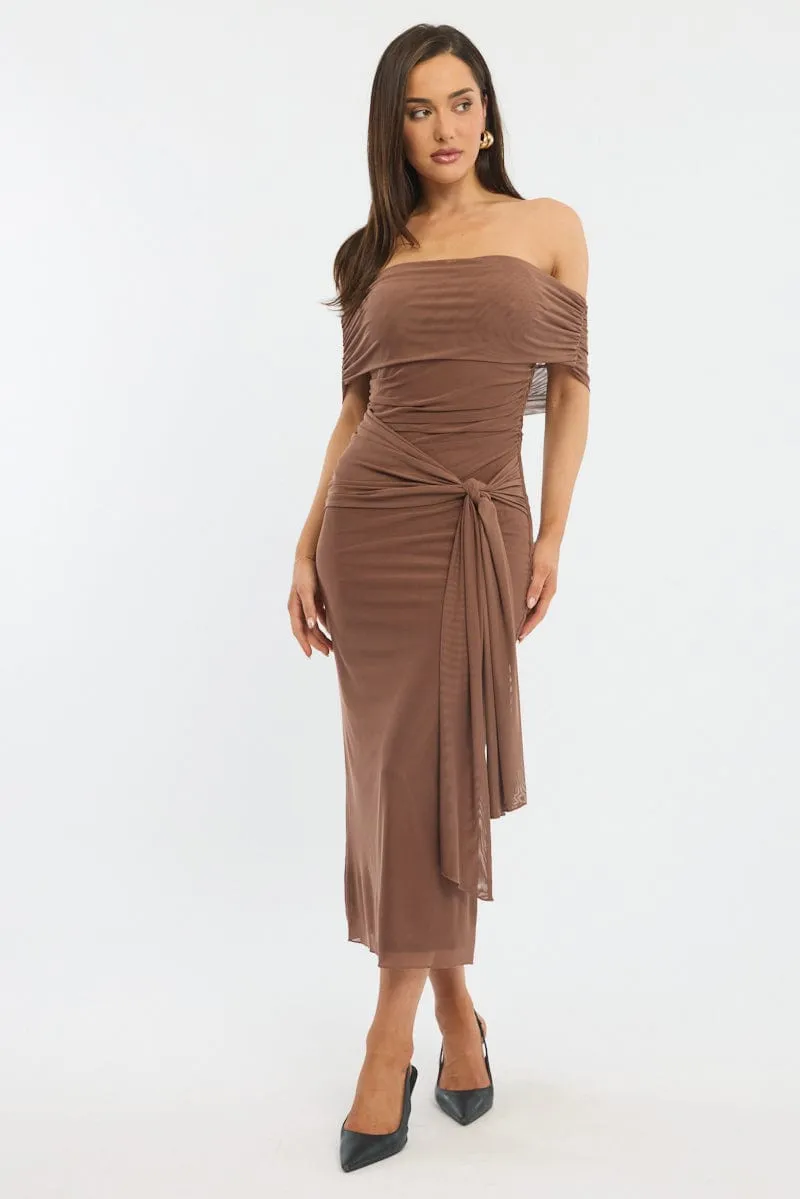 Brown Bodycon Dress Off Shoulder Mesh sold by Ally Fashion