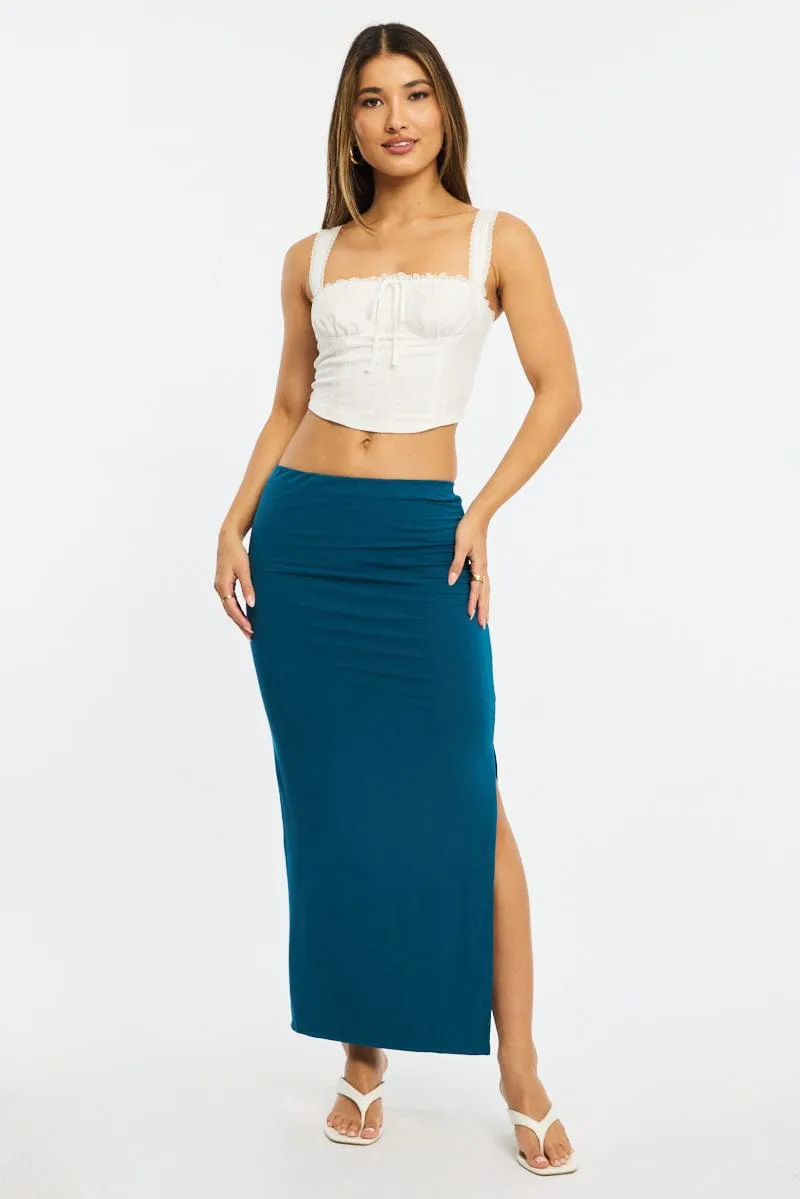 Blue Maxi Skirt Elasticated Waist Side Split Lined sold by Ally Fashion