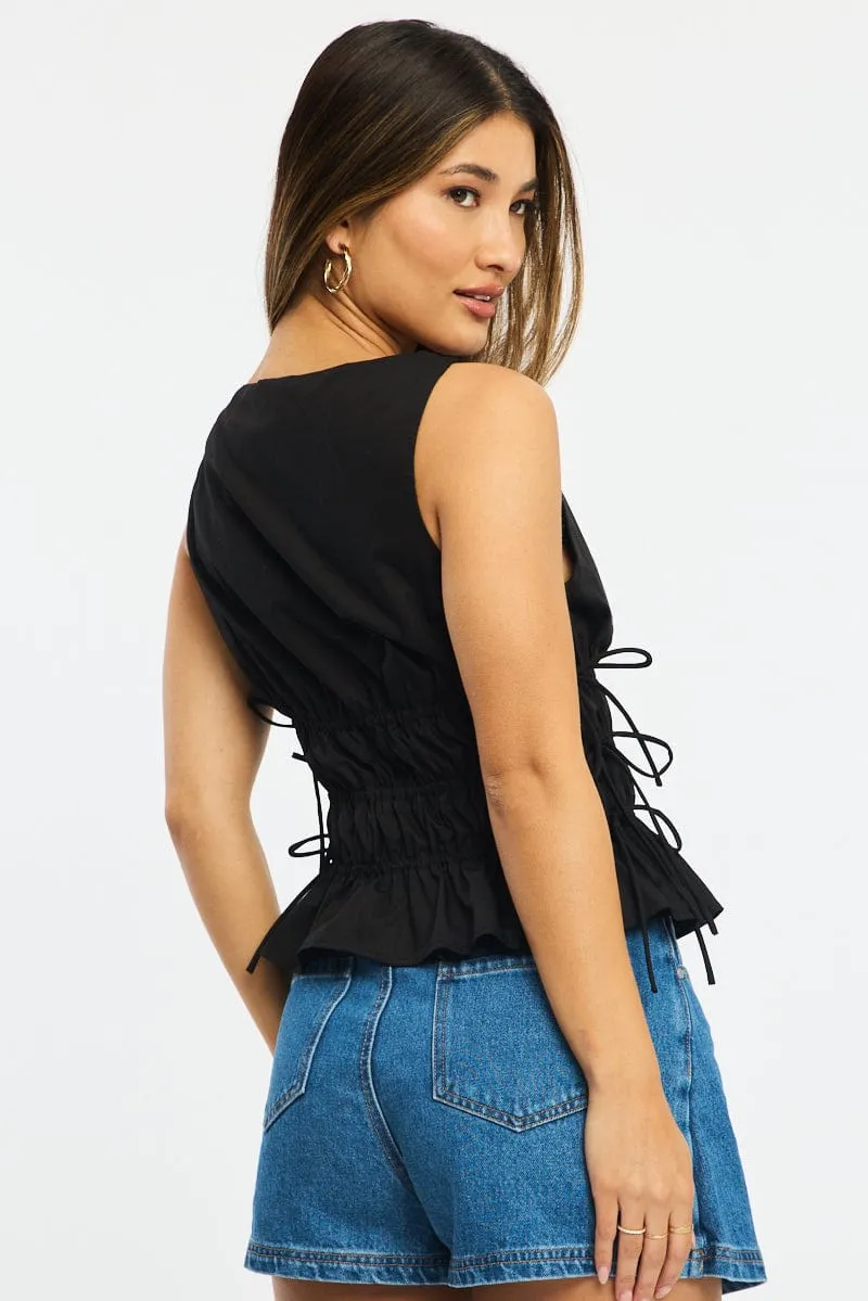 Black Ruched Top Sleeveless Boat Neck Bow Details sold by Ally Fashion product image thumbnail 4
