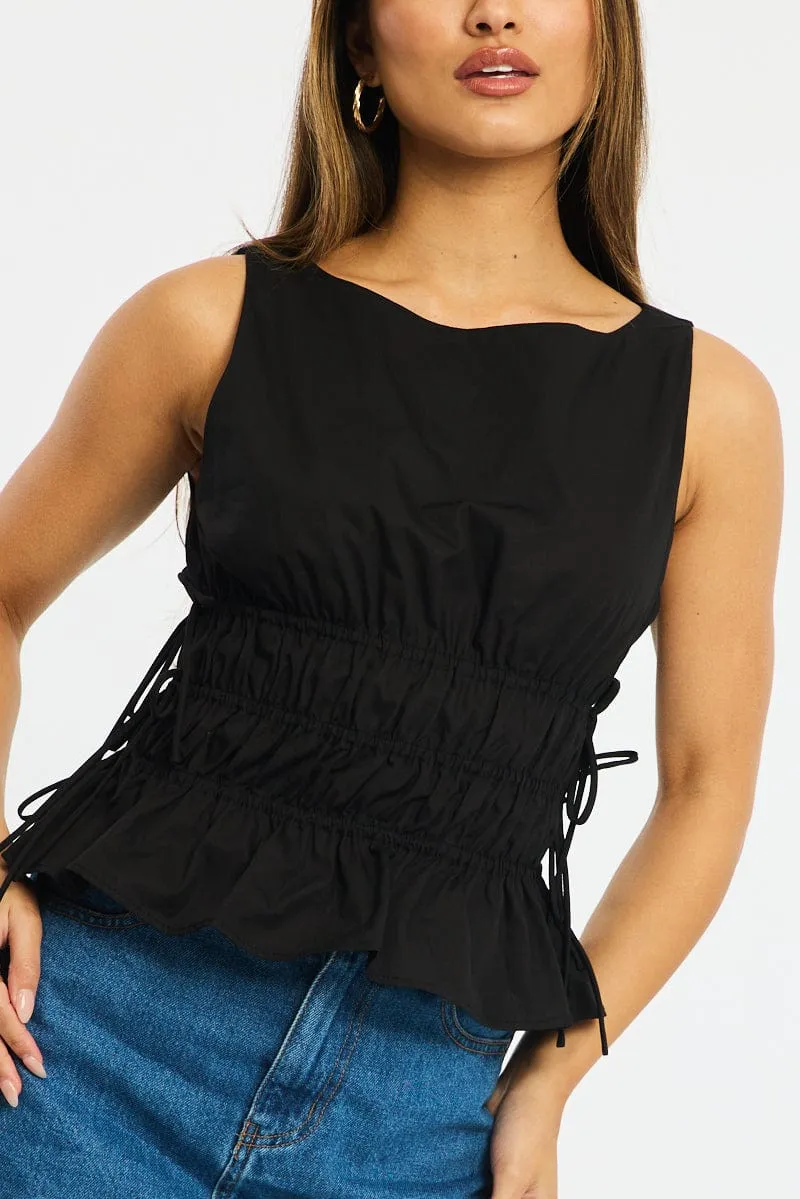 Black Ruched Top Sleeveless Boat Neck Bow Details sold by Ally Fashion product image thumbnail 5