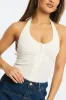 White Halter Neck Top Button Front Rib sold by Ally Fashion