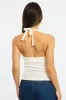 White Halter Neck Top Button Front Rib sold by Ally Fashion