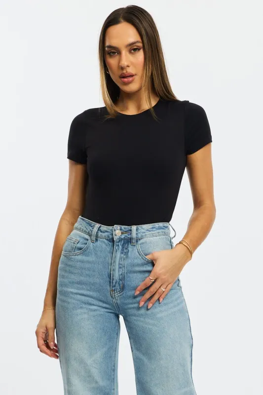 Black Supersoft Bodysuit Short Sleeve sold by Ally Fashion
