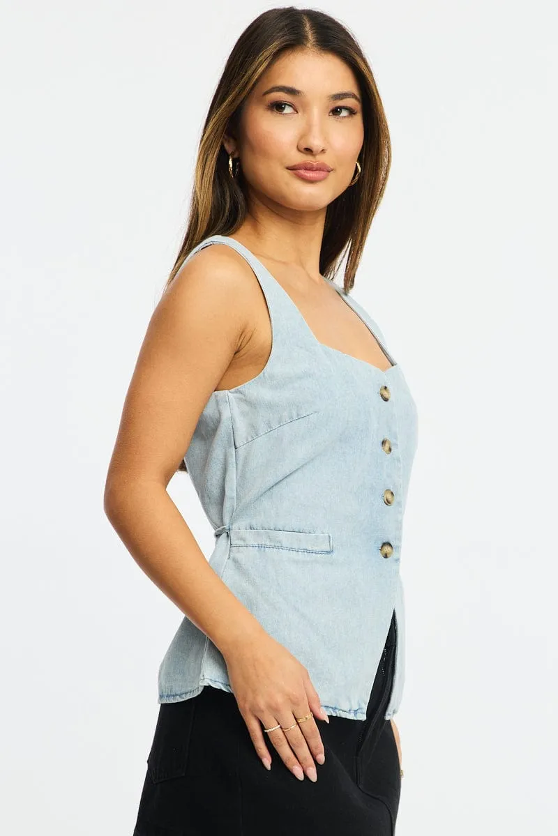 Denim Longline Vest Top Sleeveless Square Neck Denim sold by Ally Fashion product image thumbnail 3