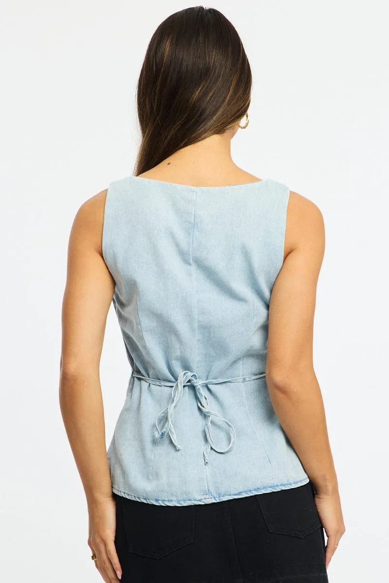 Denim Longline Vest Top Sleeveless Square Neck Denim sold by Ally Fashion product image thumbnail 4