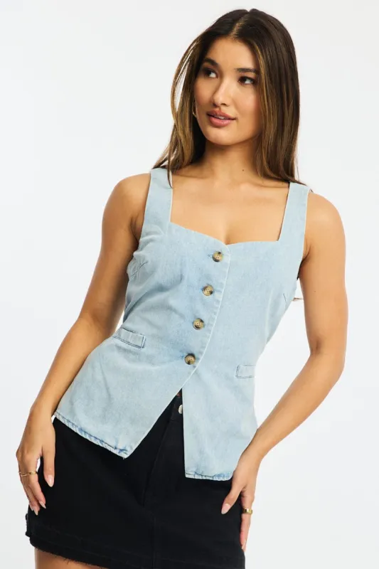 Denim Longline Vest Top Sleeveless Square Neck Denim sold by Ally Fashion