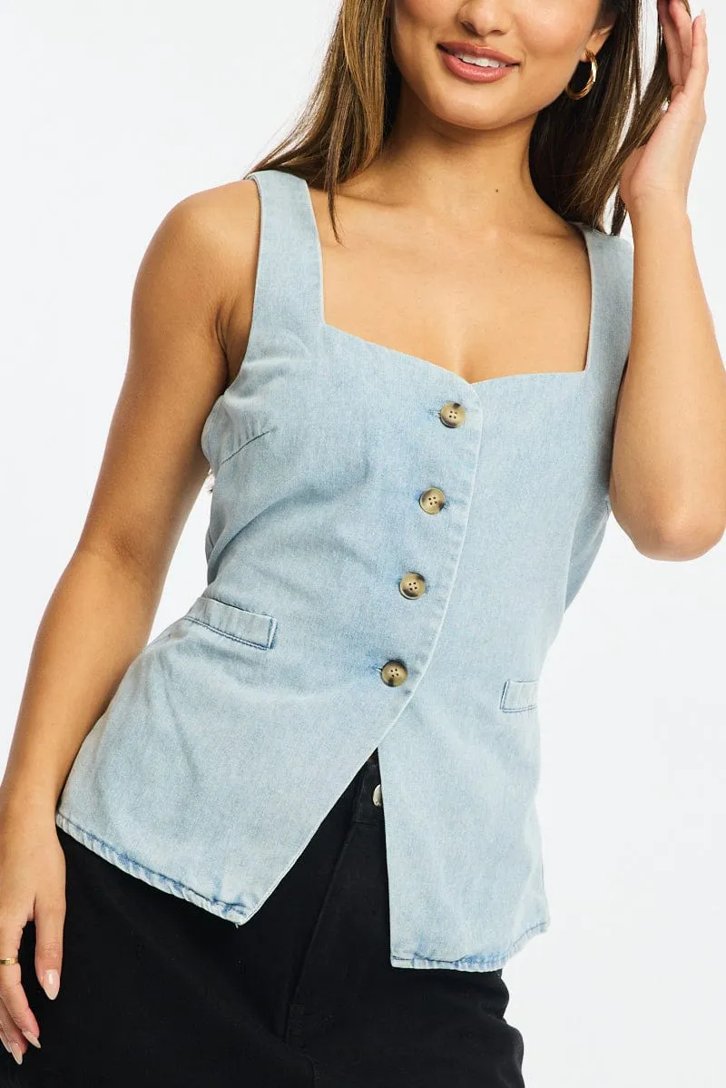 Denim Longline Vest Top Sleeveless Square Neck Denim sold by Ally Fashion product image thumbnail 5