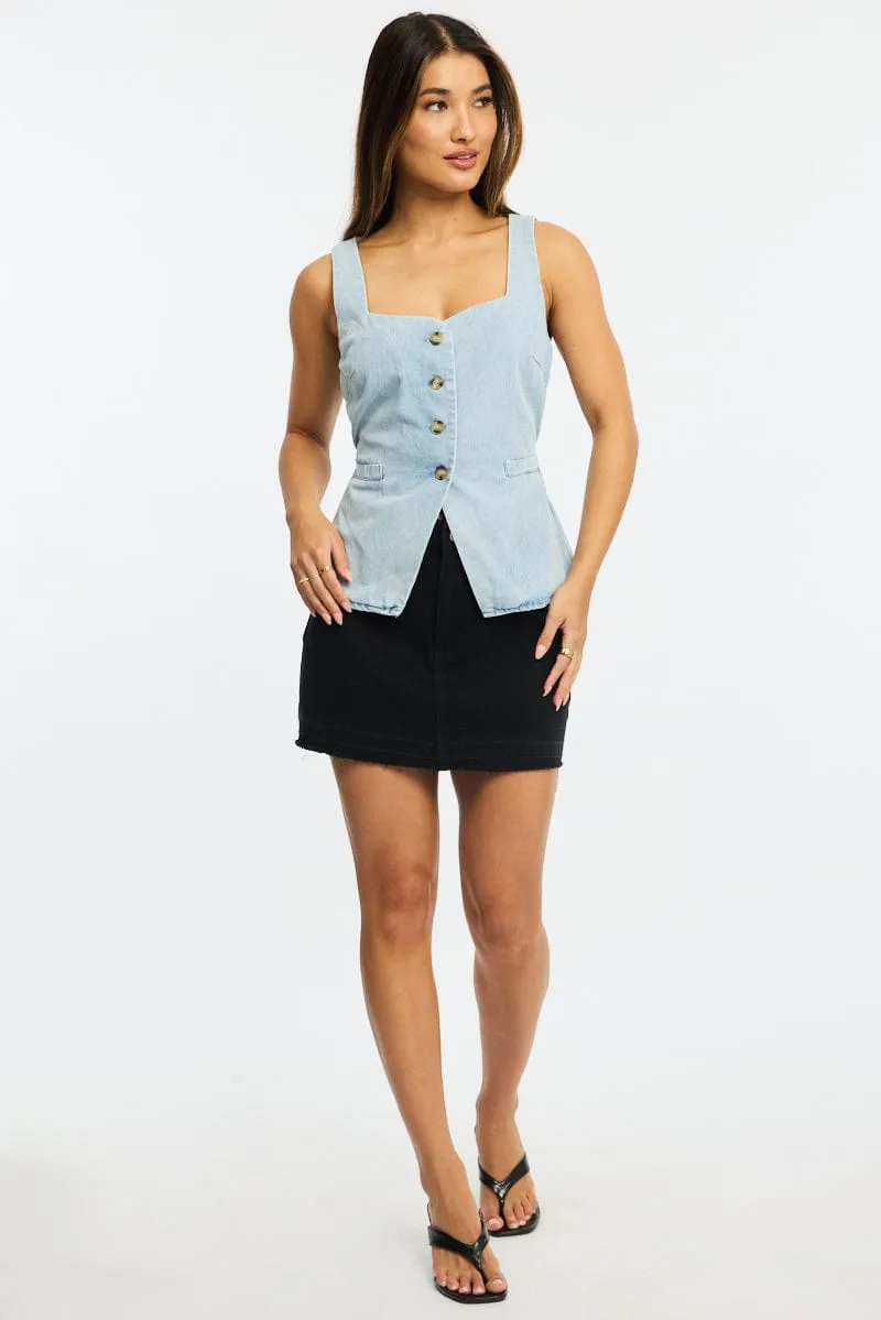 Denim Longline Vest Top Sleeveless Square Neck Denim sold by Ally Fashion product image thumbnail 2