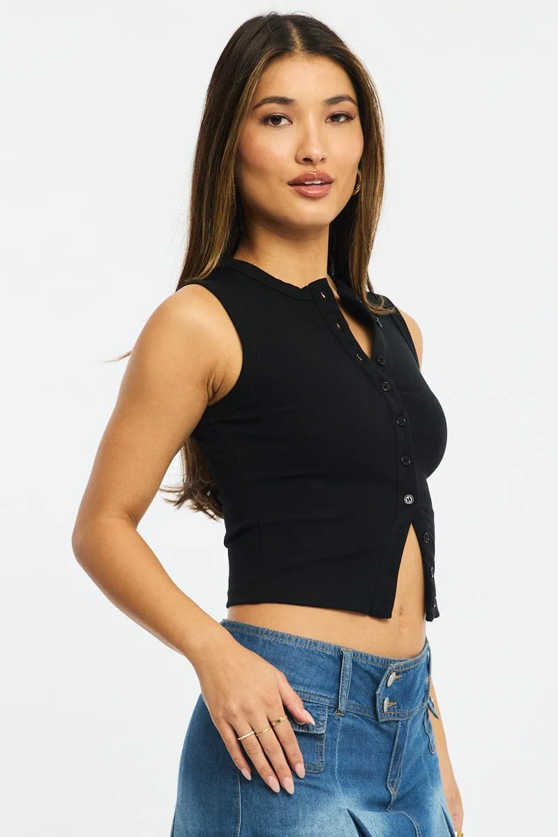 Black Button Front Top Sleeveless sold by Ally Fashion product image thumbnail 3