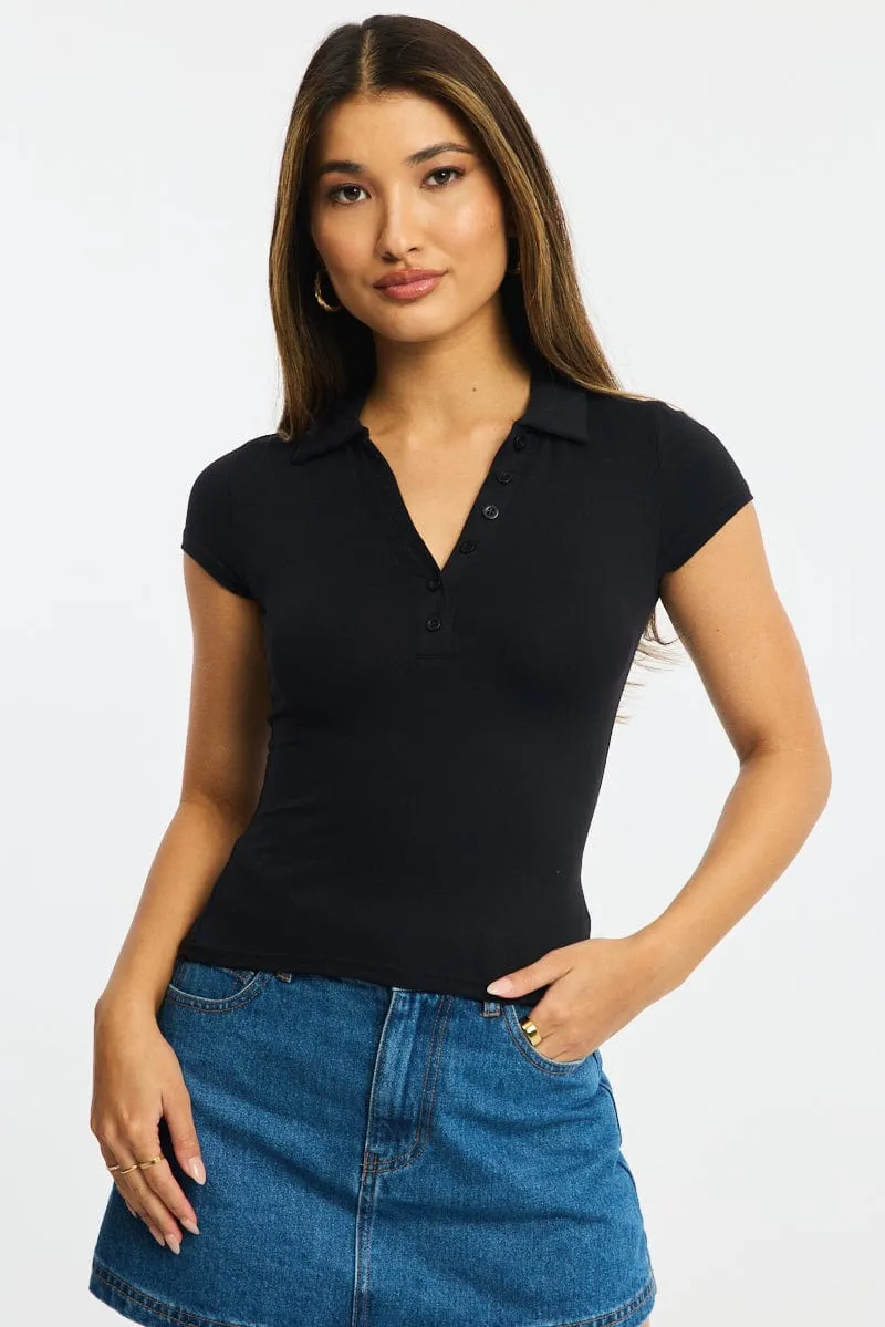 Black Collar T-shirt Short Sleeve sold by Ally Fashion