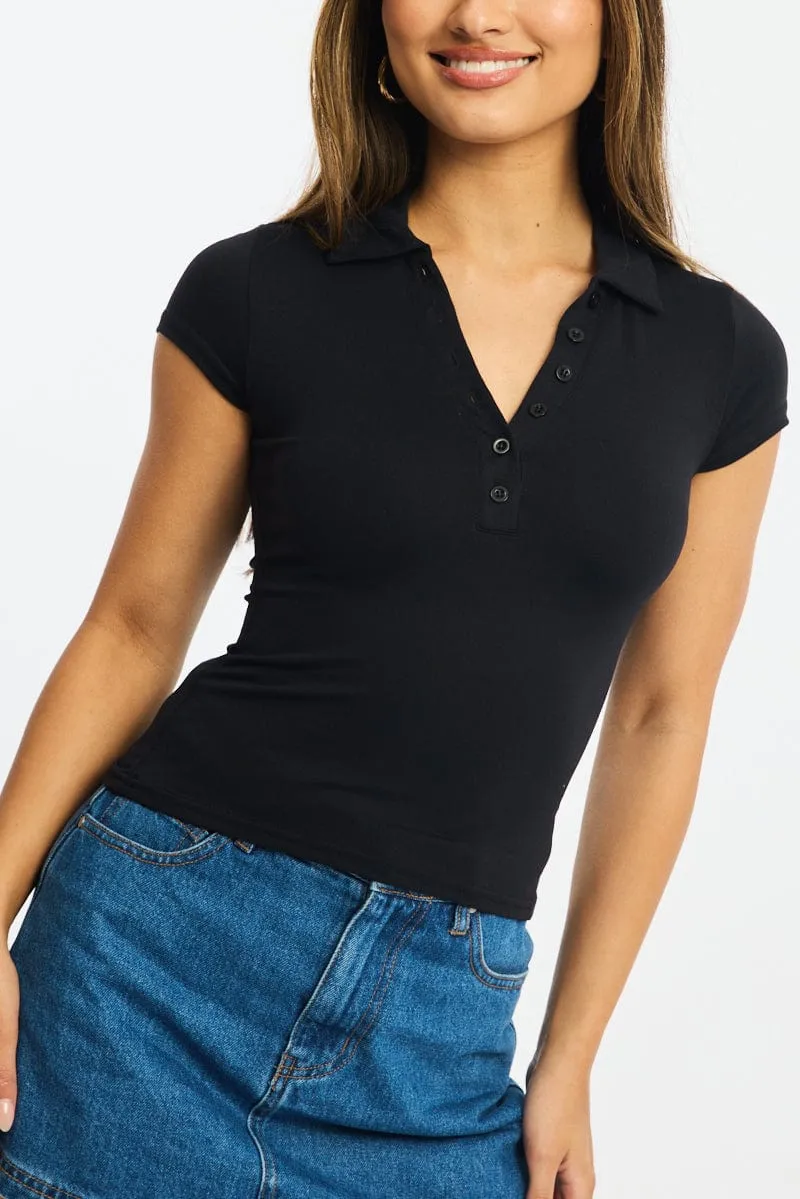Black Collar T-shirt Short Sleeve sold by Ally Fashion product image thumbnail 5