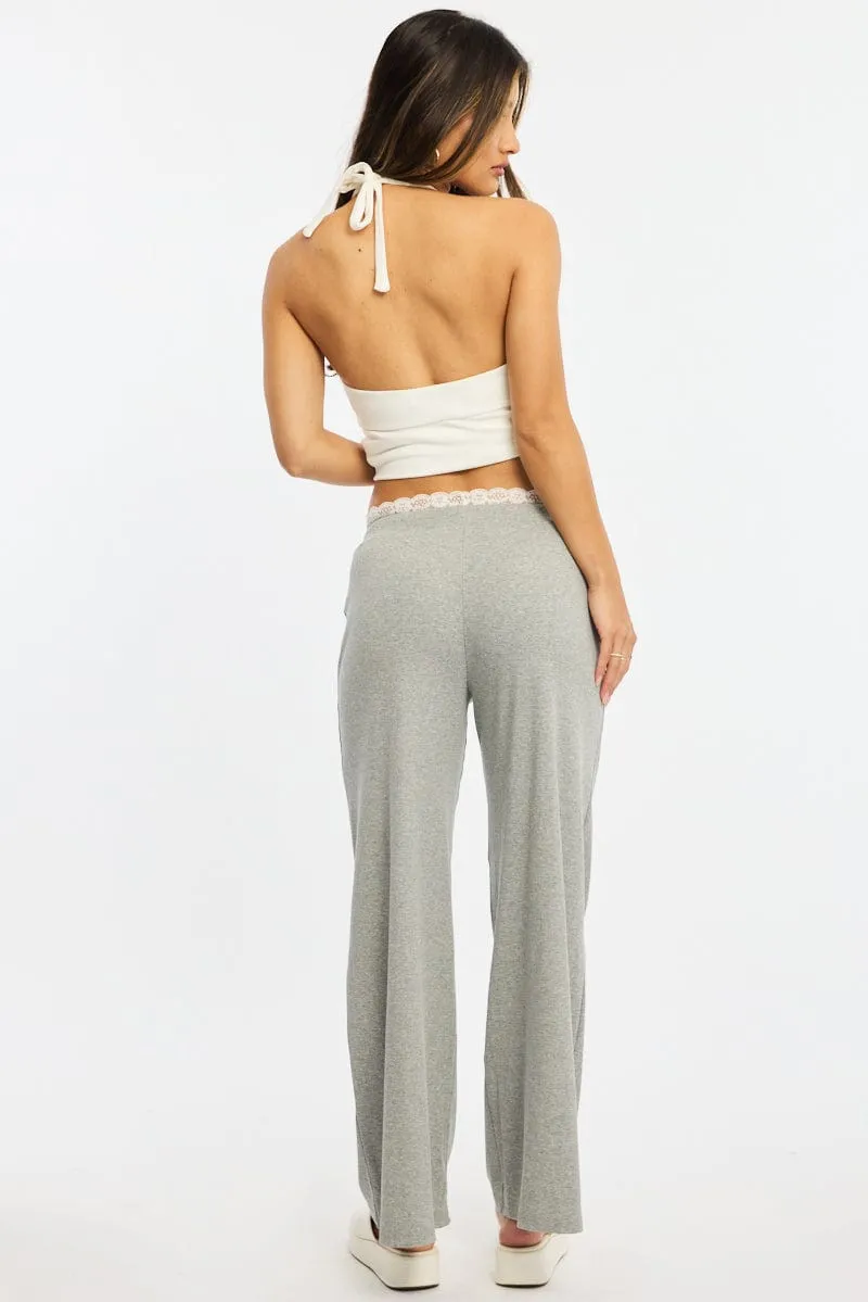 Grey Wide Leg Pants Lace Trim sold by Ally Fashion product image thumbnail 4