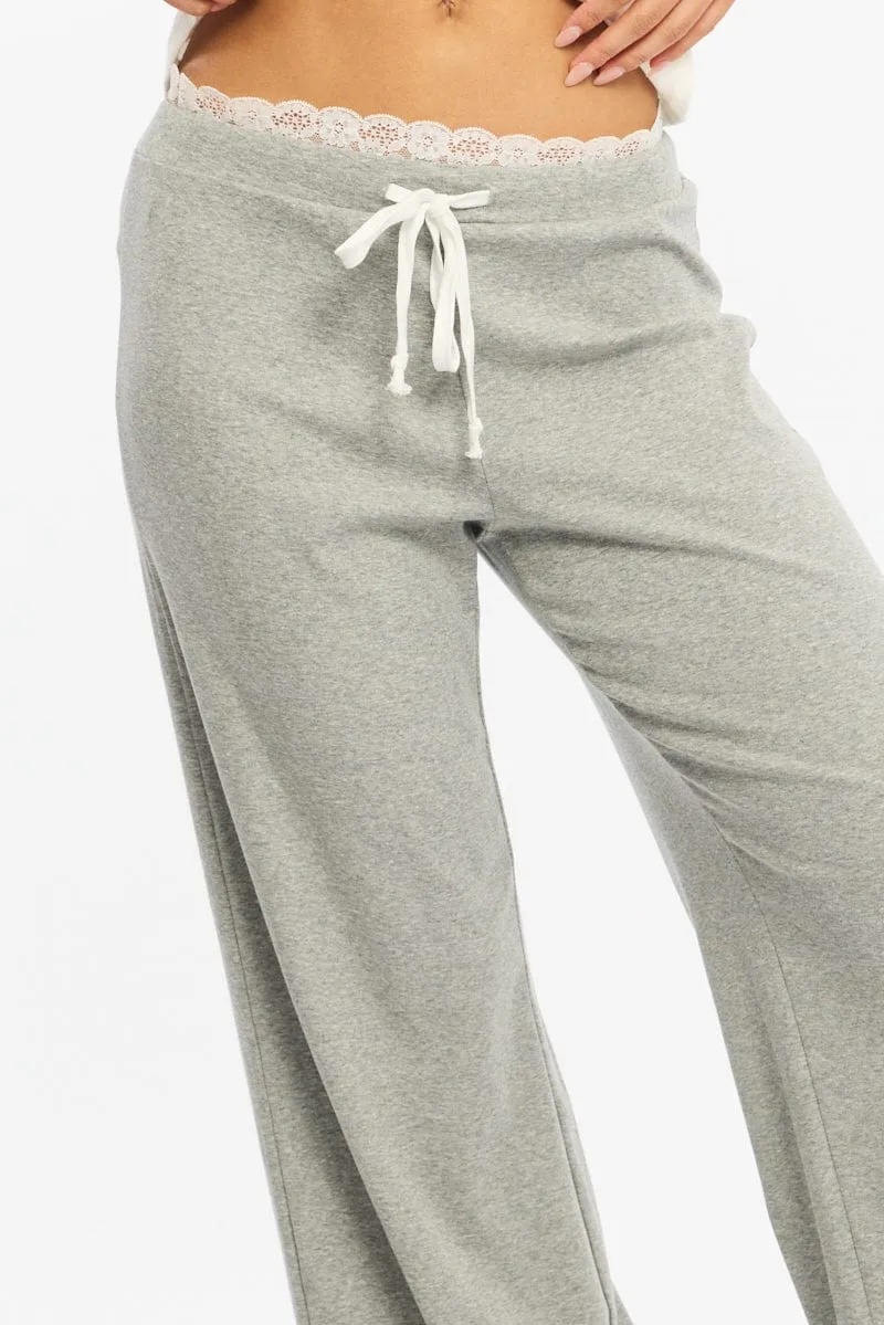 Grey Wide Leg Pants Lace Trim sold by Ally Fashion product image thumbnail 5