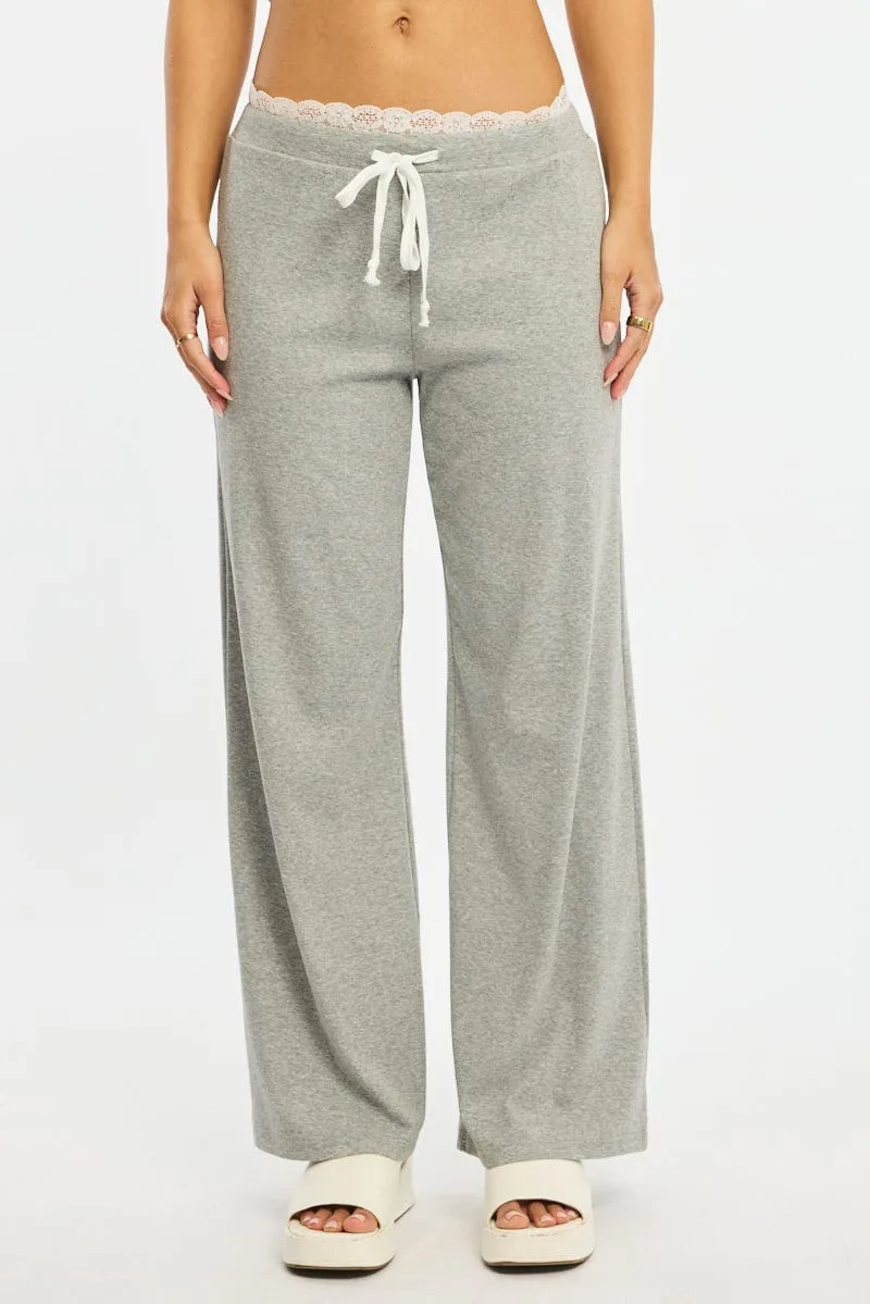 Grey Wide Leg Pants Lace Trim sold by Ally Fashion product image thumbnail 2