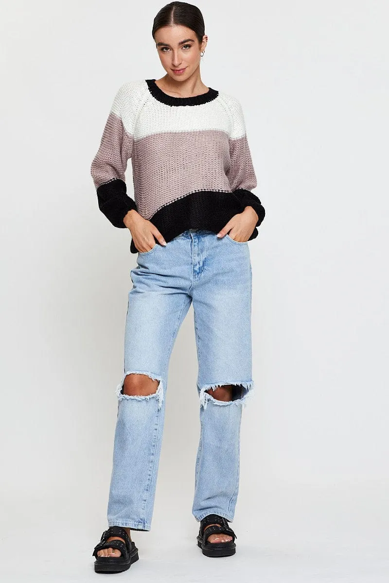 Multi Knit Top Long Sleeve Relaxed Colour Block sold by Ally Fashion product image thumbnail 2