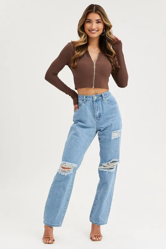 Blue Boyfriend Denim Jeans High Rise sold by Ally Fashion