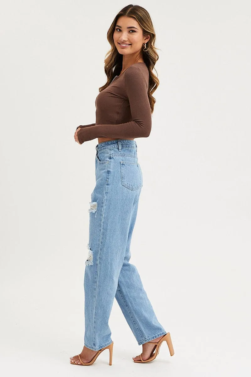 Blue Boyfriend Denim Jeans High Rise sold by Ally Fashion product image thumbnail 4