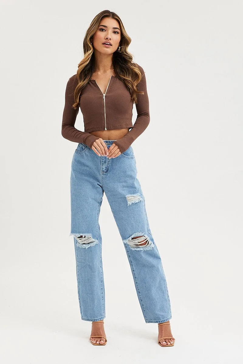 Blue Boyfriend Denim Jeans High Rise sold by Ally Fashion product image thumbnail 3