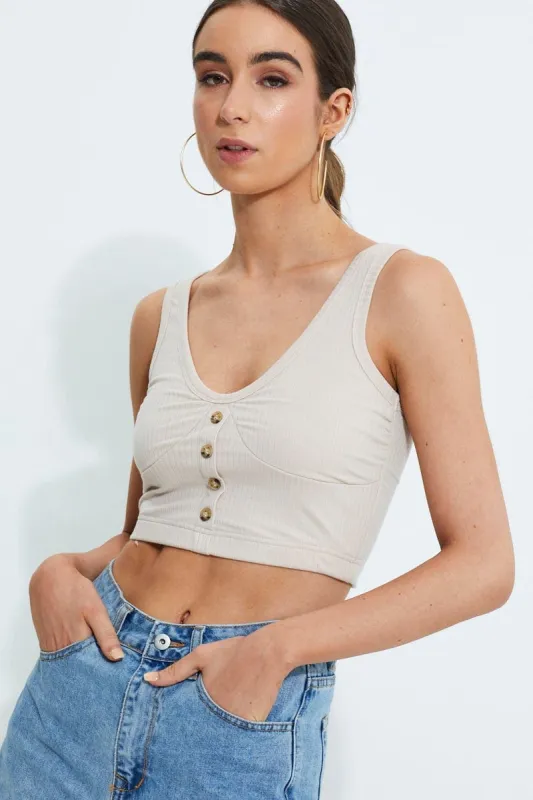 Black Designer Button Front Ribbed Crop Top sold by Ally Fashion