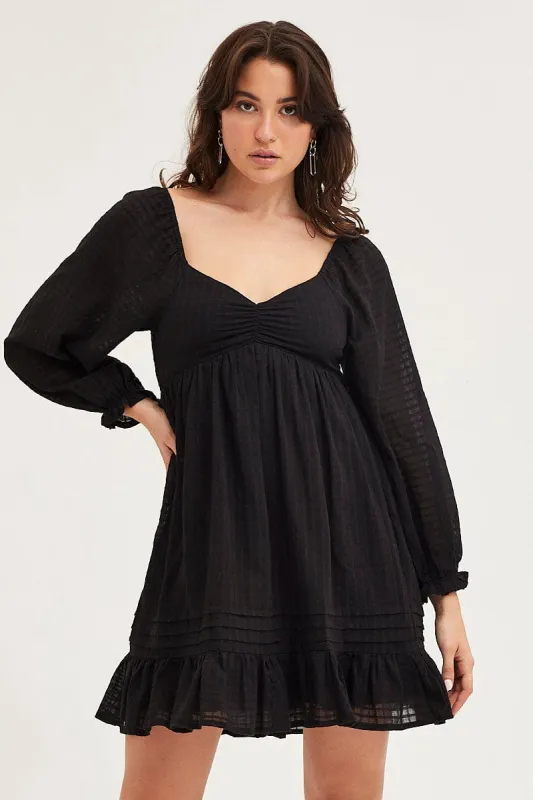 Black Smock Dress Long Sleeve Mini sold by Ally Fashion