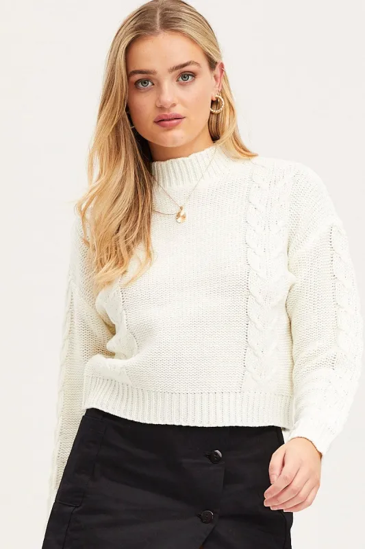 White Knit Top Long Sleeve Crop Turtleneck sold by Ally Fashion