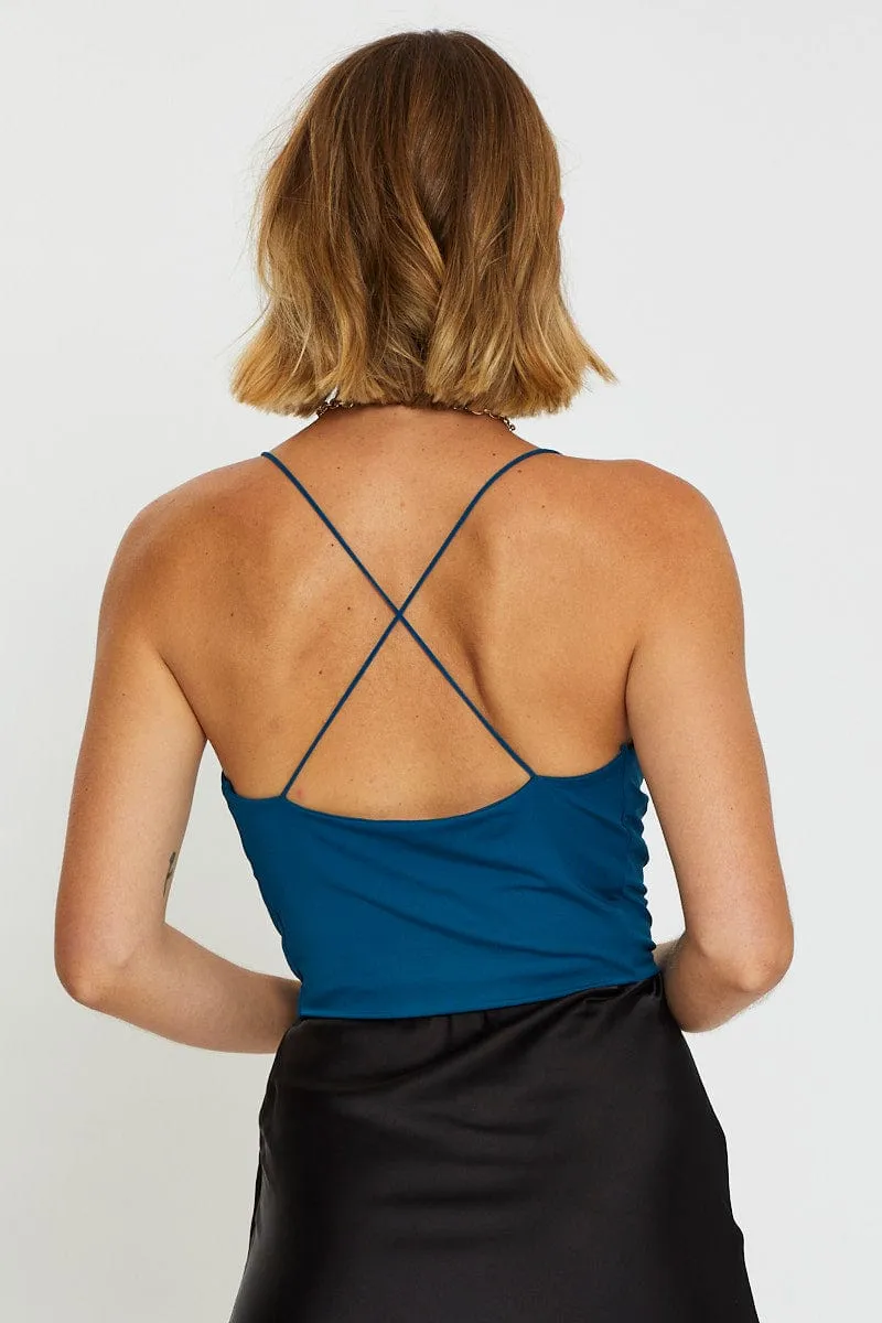 Blue Crop Top Cowl Neck sold by Ally Fashion product image thumbnail 5